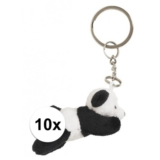 Afbeelding 10x Pandabeer knuffel sleutelhangers 6 cm door Animals Giftshop