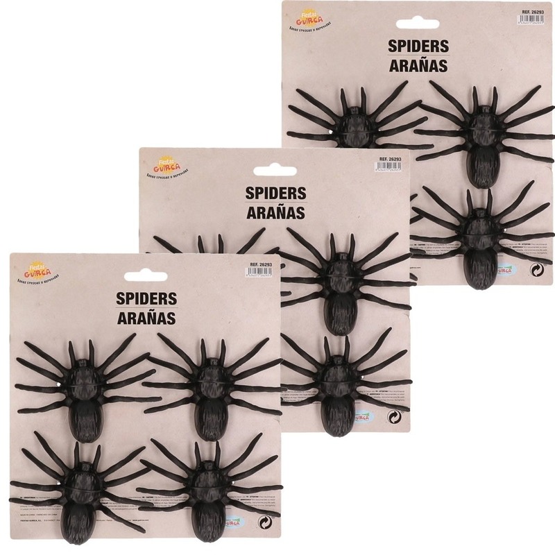 Afbeelding 12x Plastic horror spinnen 10 cm Halloween decoratie door Animals Giftshop