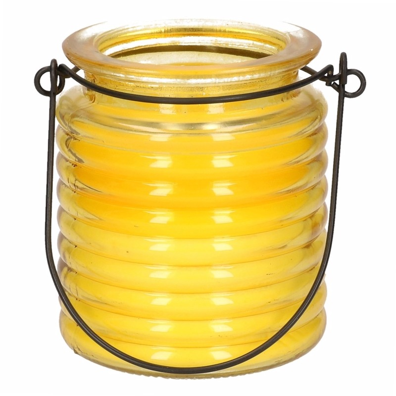 Afbeelding 1x Geurkaarsen citroen anti muggen in geel glas door Animals Giftshop