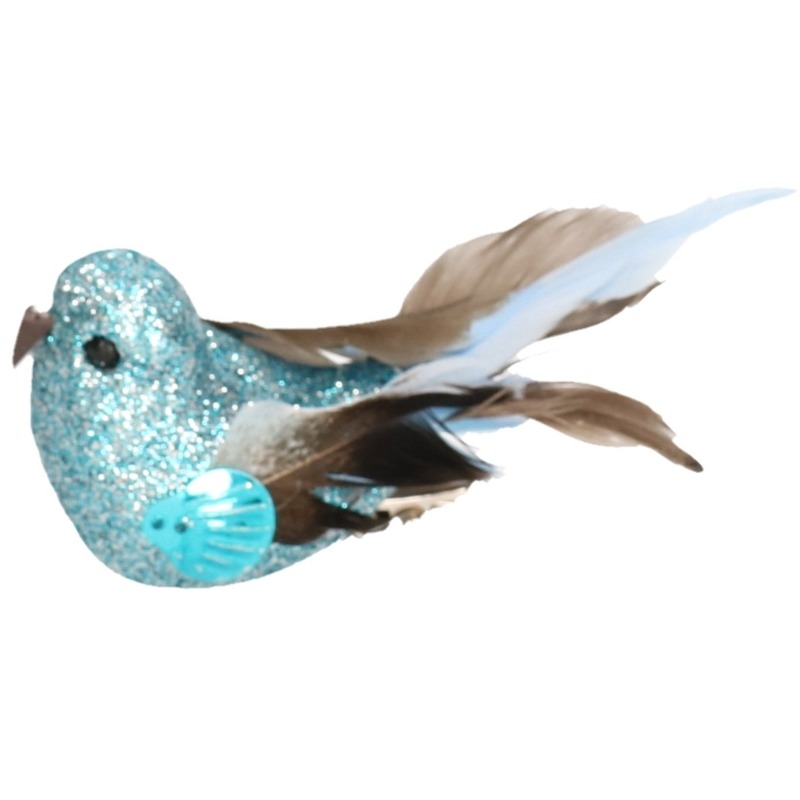 Afbeelding 1x Vogel op clip blauw 10 cm door Animals Giftshop