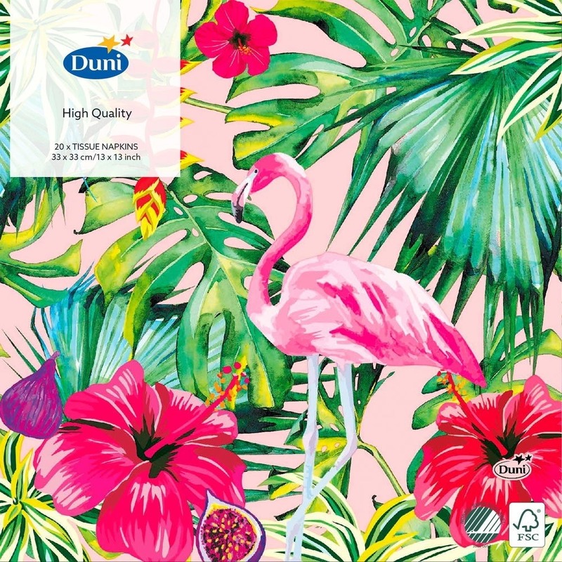Afbeelding 20x Zomerse Bbq servetten 33 x 33 cm roze/groen met tropische print door Animals Giftshop