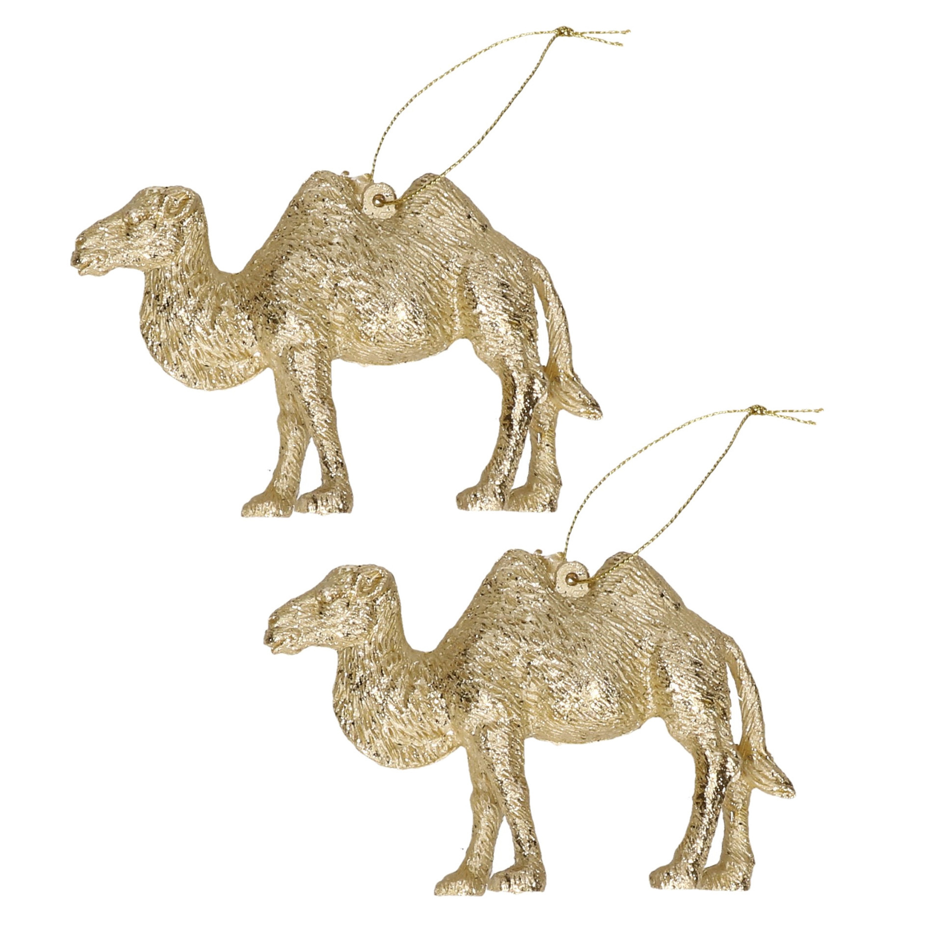 Afbeelding 2x Gouden kameel kerstornamenten kersthangers 12 cm door Animals Giftshop
