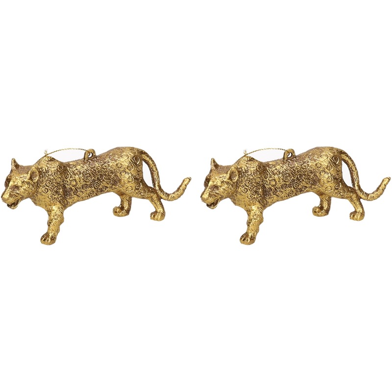 Afbeelding 2x Gouden luipaard kerstornamenten kersthangers 12,5 cm door Animals Giftshop
