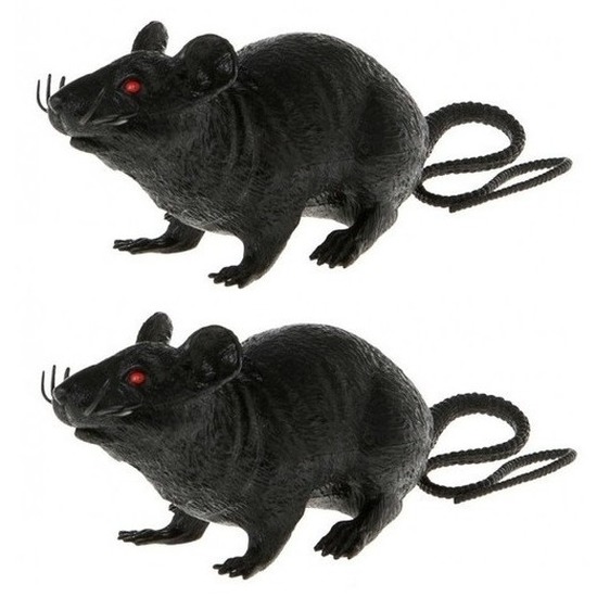 Afbeelding 2x Plastic decoratie ratten zwart 22 cm door Animals Giftshop