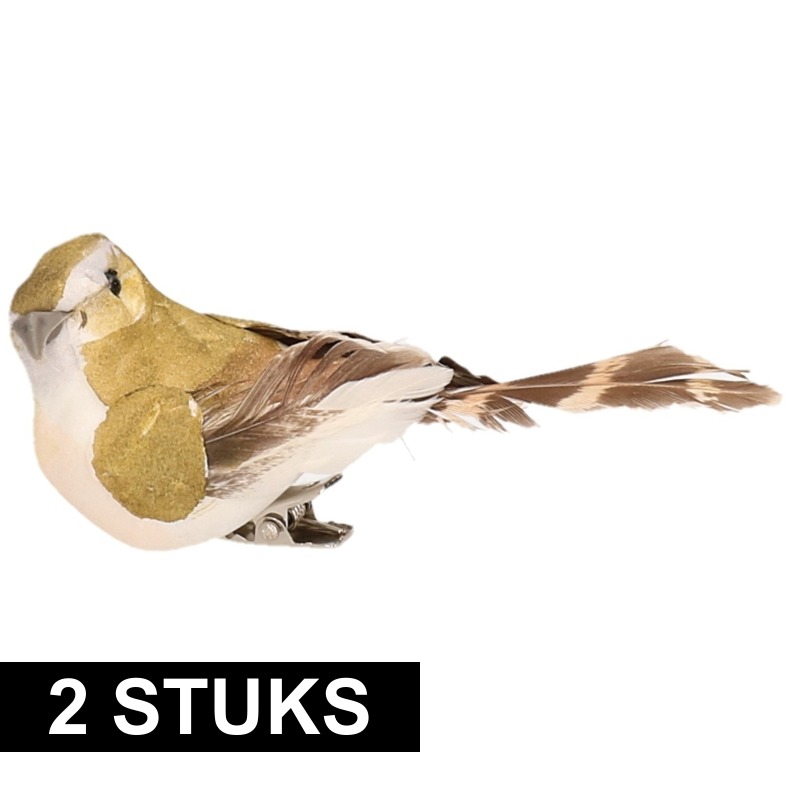 Afbeelding 2x Vogel op clip groen/wit 9 cm door Animals Giftshop