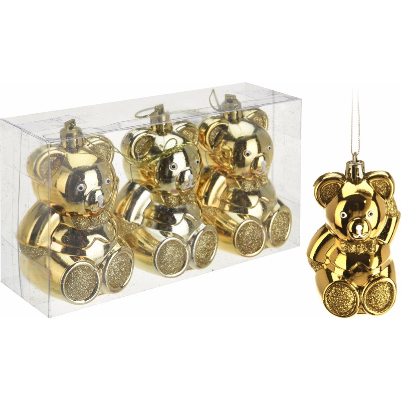 3 beren kerstballen 5 cm goud