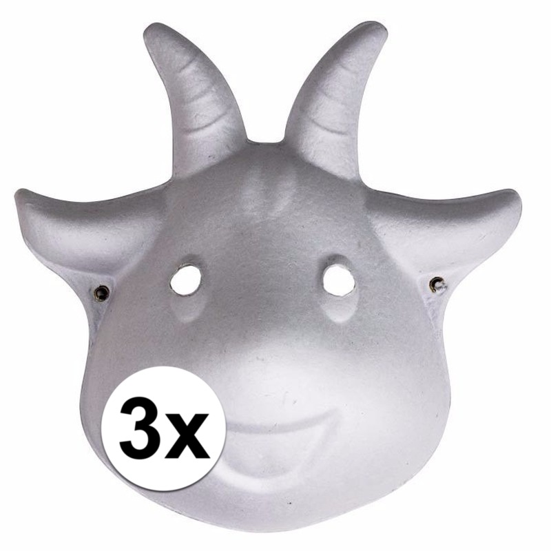 Afbeelding 3x Papieren geiten masker 22 cm door Animals Giftshop