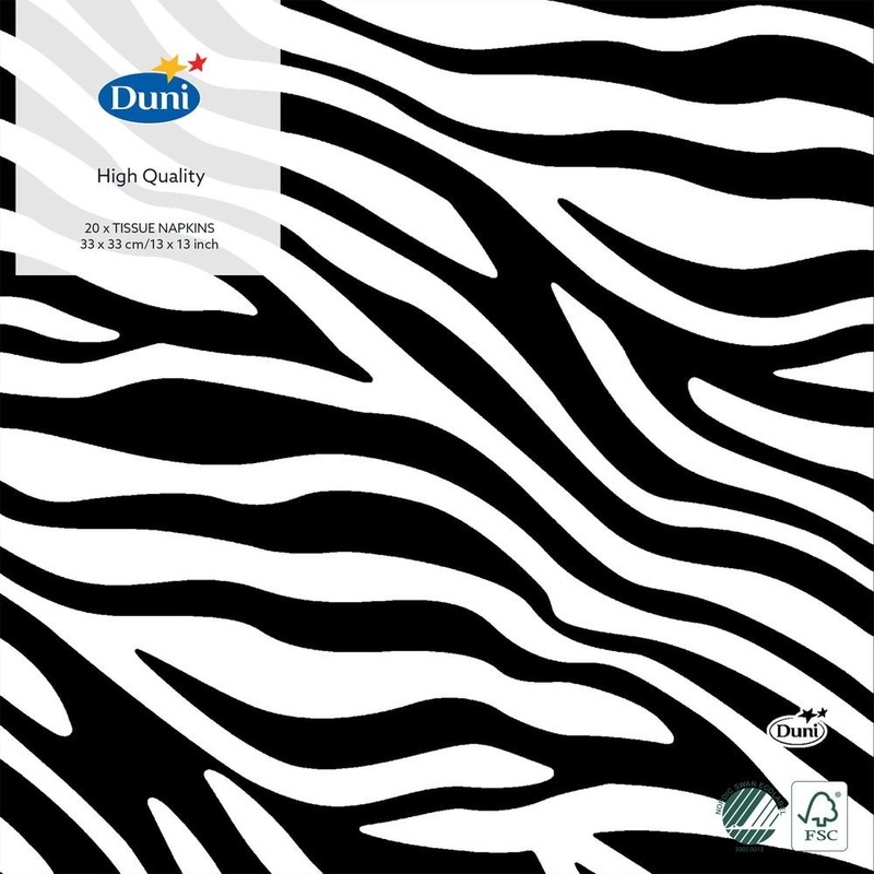 Afbeelding 40x Design decoratie servetten 33 x 33 cm zwart/wit met zebrastreep print door Animals Giftshop