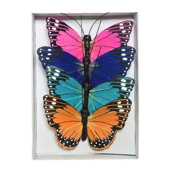4x Gekleurde decoratie vlinders 9 cm op draad
