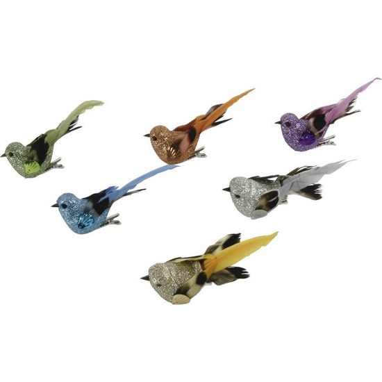 Afbeelding 4x Vogel op clip groen 10 cm door Animals Giftshop