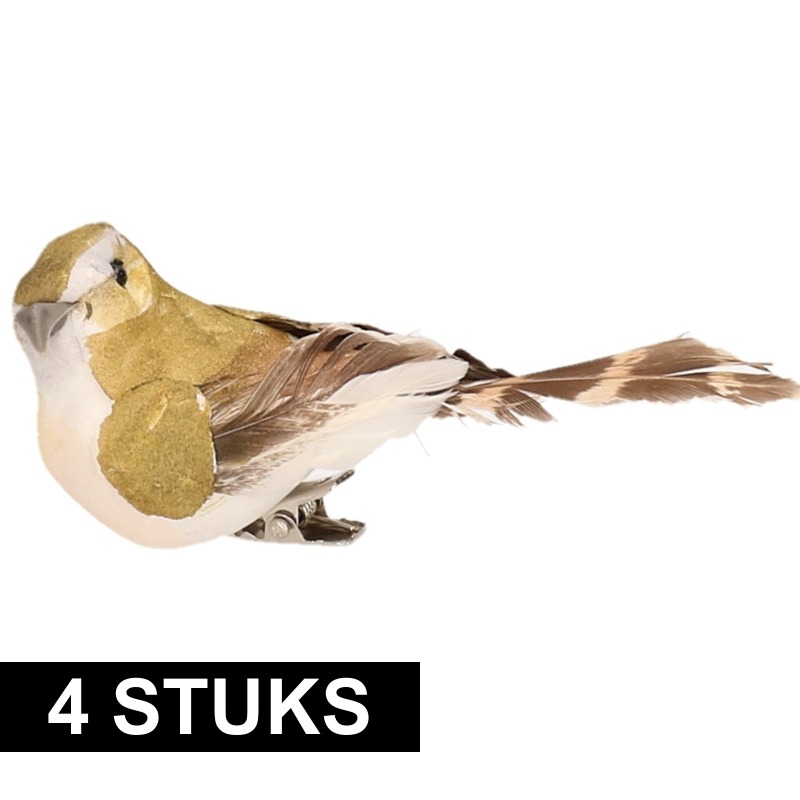 Afbeelding 4x Vogel op clip groen/wit 9 cm door Animals Giftshop