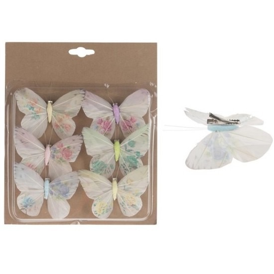 6x Deco vlinders op clip gekleurd 10 cm
