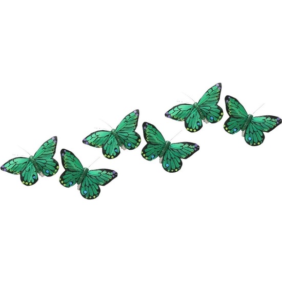 Afbeelding 6x Decoratie vlindertje groen/gekleurd 9 x 16 cm op ijzerclip door Animals Giftshop