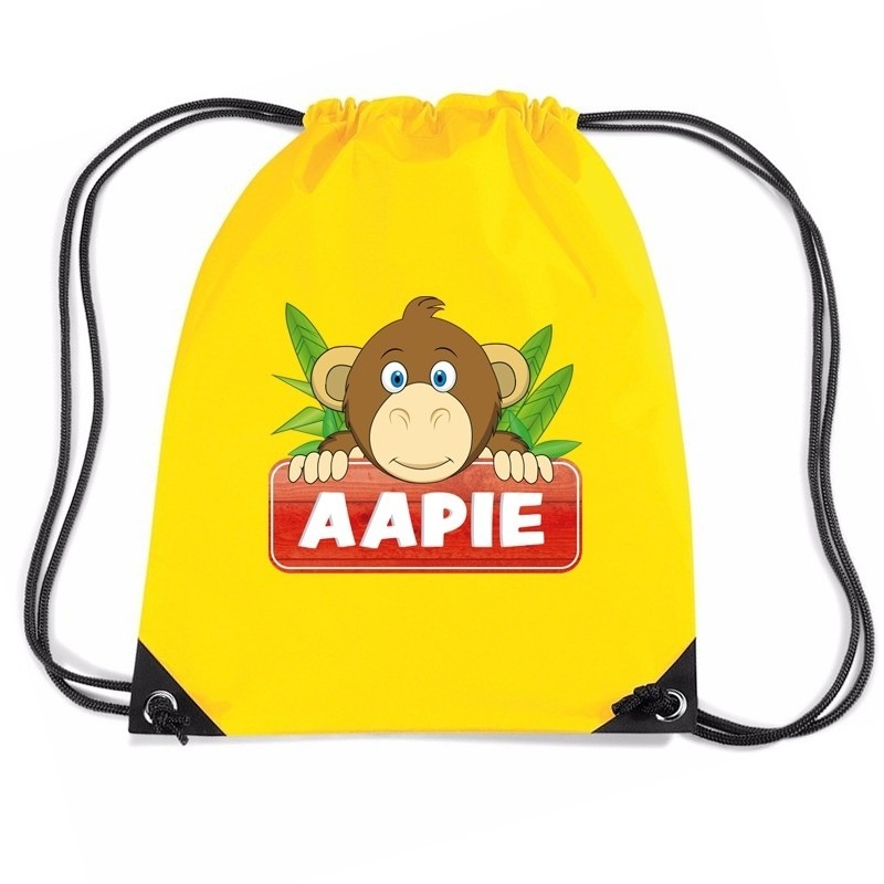 Afbeelding Aapie de aap trekkoord rugzak / gymtas geel voor kinderen door Animals Giftshop