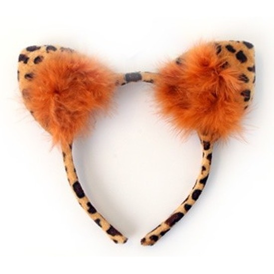 Bruine haarband met luipaard oortjes voor dames