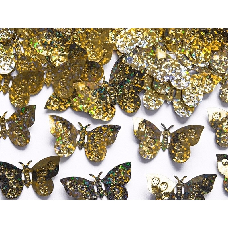 Afbeelding Confetti gouden holografische vlinders 15 gram door Animals Giftshop