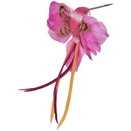 Afbeelding Decoratie vogeltje roze kolibrie 15 cm op clip met echte veren door Animals Giftshop
