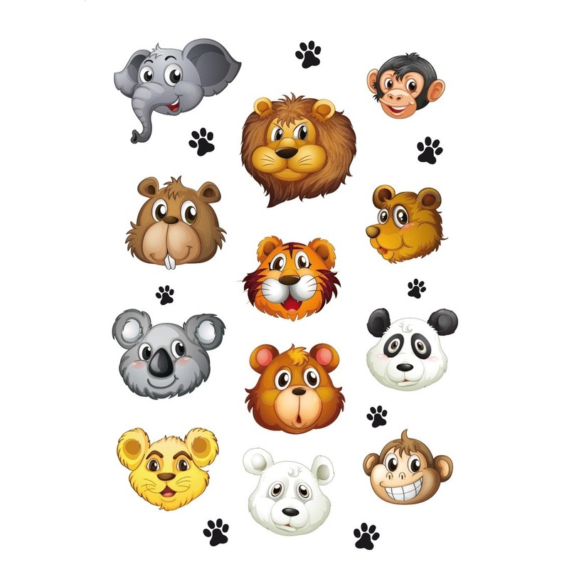 Afbeelding Dierentuin dieren met zacht kunststof hoofd stickervel met 12 stickers door Animals Giftshop