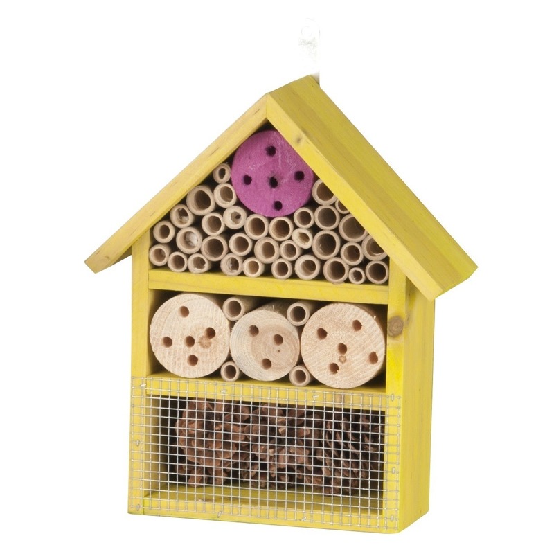Afbeelding Geel huisje voor insecten 30 cm vlinderhuis/bijenhuis/wespenhotel door Animals Giftshop
