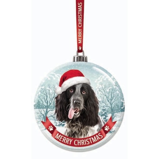 Afbeelding Glazen kerstbal hond Engelse Cocker Spaniel zwart/wit 7 cm door Animals Giftshop