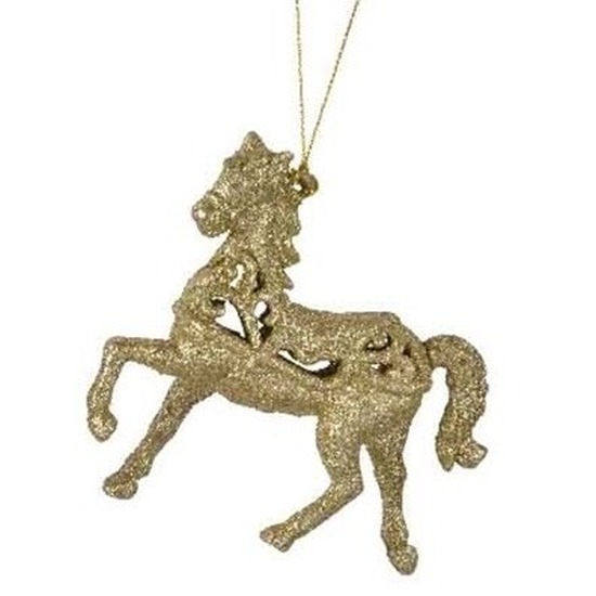 Gouden paarden kerstornamenten kersthangers 10 cm