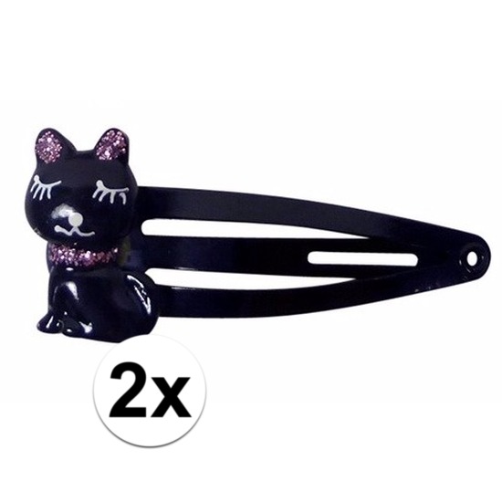 Afbeelding Haarspelden zwart met kat/poes door Animals Giftshop