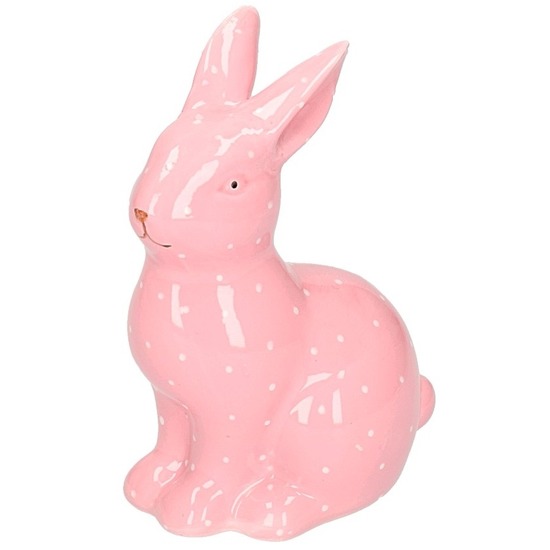Hazen/konijnen beeldje roze van keramiek 15 cm