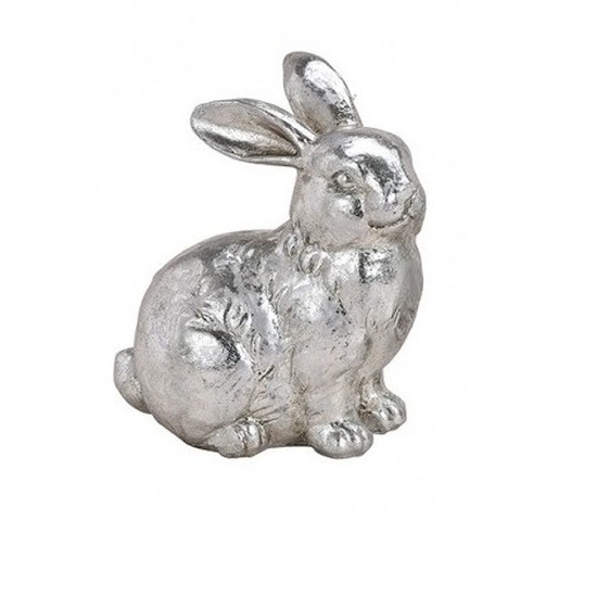 Hazen/konijnen beeldje zittend zilver van polystone 12 cm
