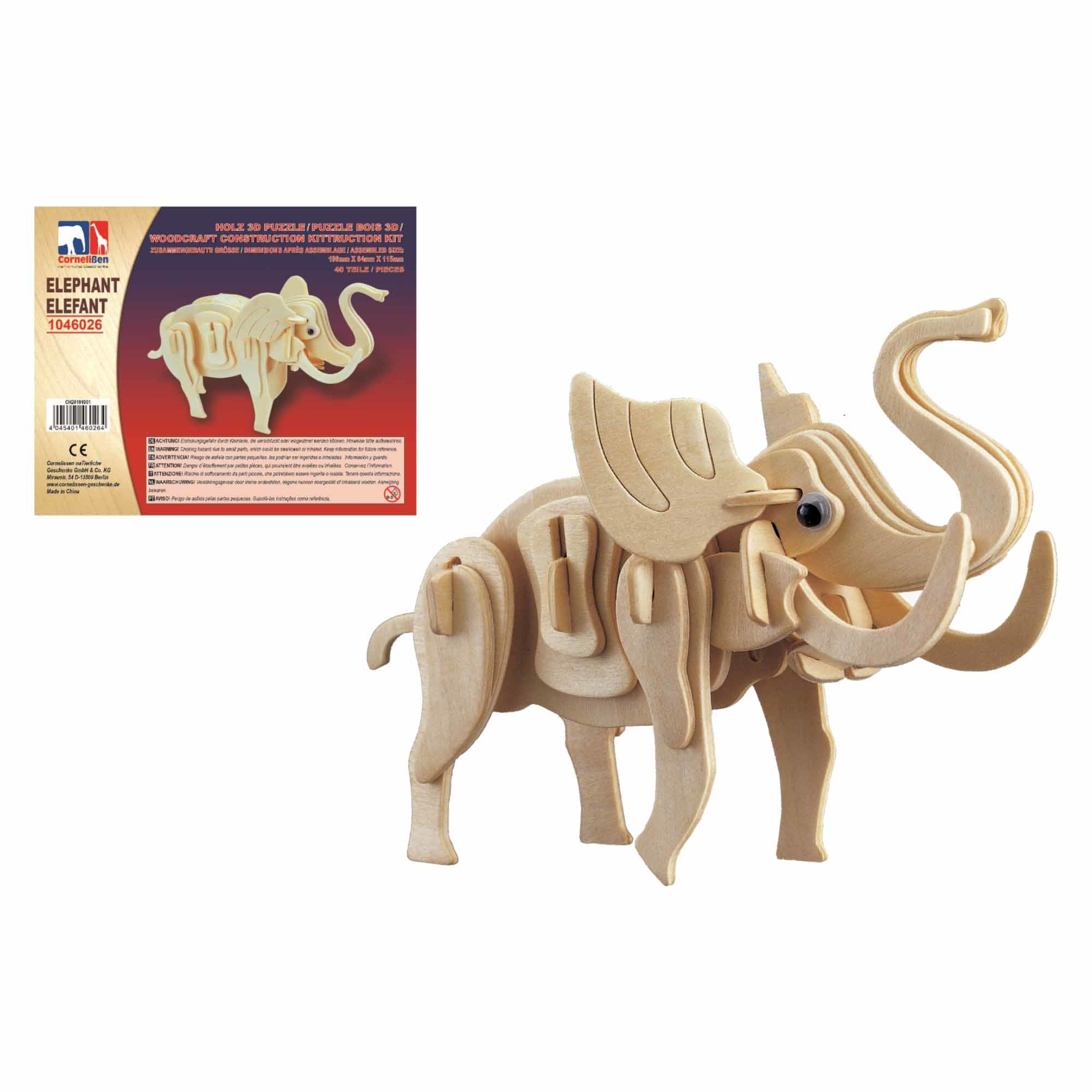 Afbeelding Houten dieren 3d puzzel olifant bouwpakket 20 cm door Animals Giftshop