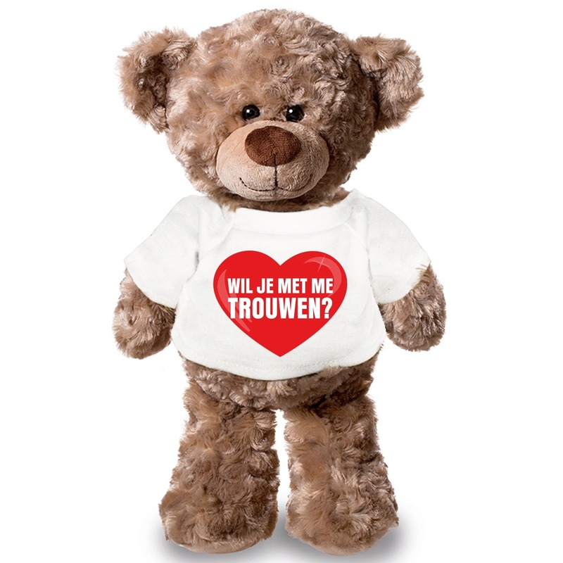 Afbeelding Huwelijksaanzoek knuffelbeer met t-shirt 43 cm door Animals Giftshop