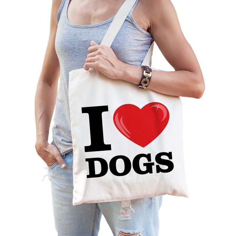 Afbeelding I love dogs katoenen tasje door Animals Giftshop