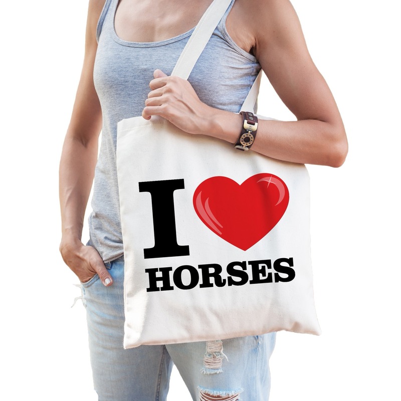 Afbeelding I love horses katoenen tasje door Animals Giftshop