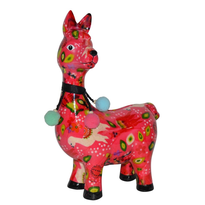 Kado spaarpot lama/alpaca roze met print 23 cm