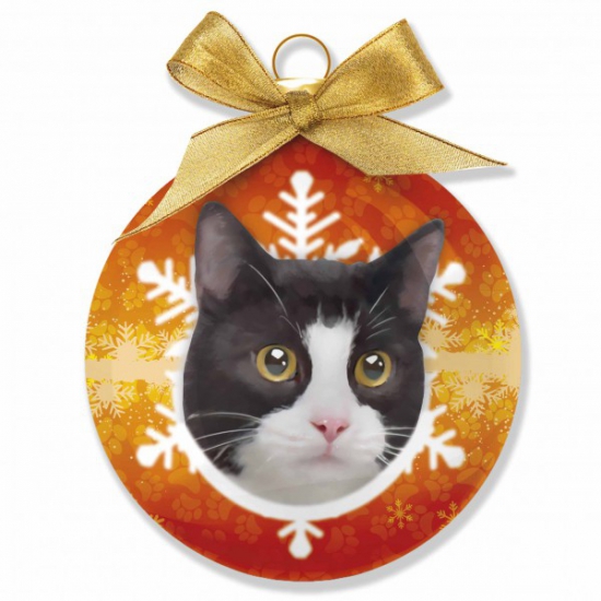 Afbeelding Kerstbal kat zwart wit 8 cm door Animals Giftshop