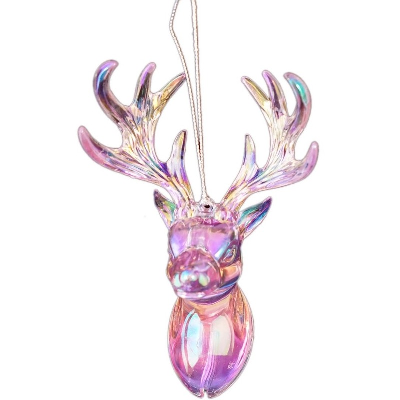 Kerstboomversiering ornament rendier hoofd roze