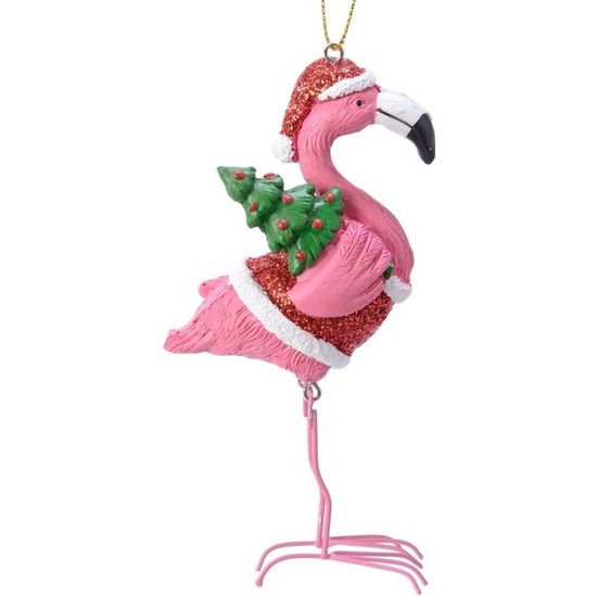 Kerstornamenten kersthangers flamingo 13 cm
