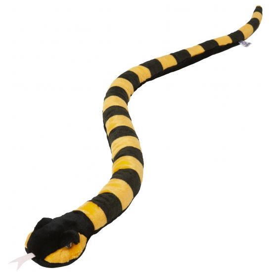 Knuffel slang zwart met geel 152 cm