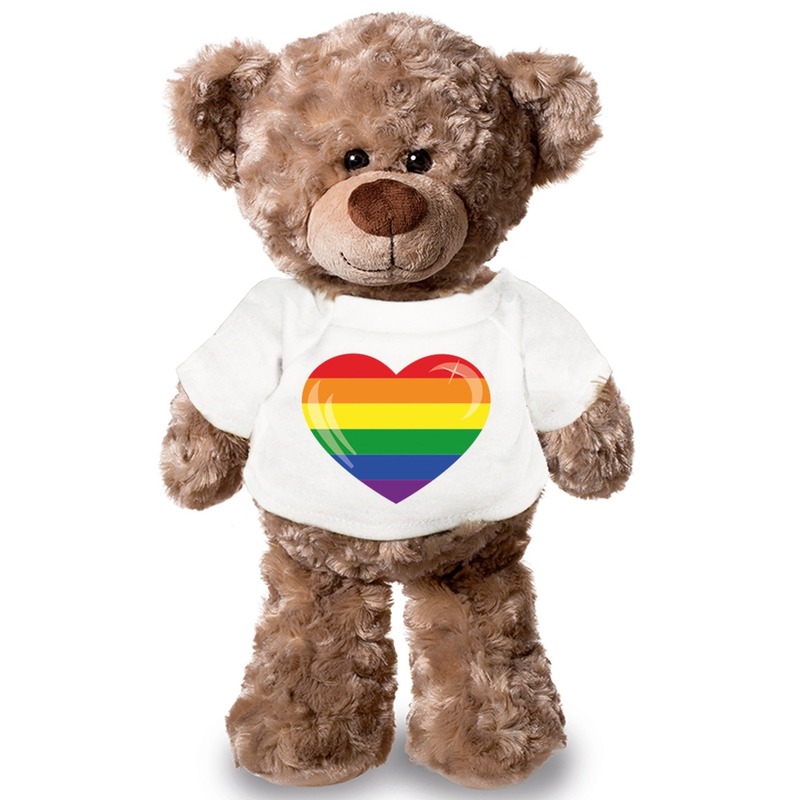 Afbeelding Knuffelbeer met LHBTI hart vlag t-shirt 24 cm door Animals Giftshop