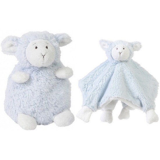 Kraamcadeau schaapjes/lammetjes ivoor blauw Happy Horse knuffeldoekje en zittende knuffel