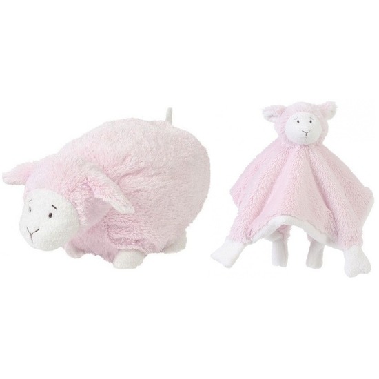 Kraamcadeau schaapjes/lammetjes ivoor roze Happy Horse knuffeldoekje en liggende knuffel