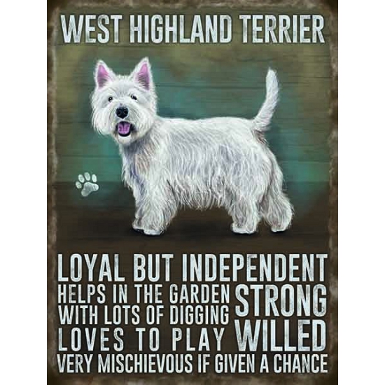 Afbeelding Metalen wand bord West Higland terrier door Animals Giftshop