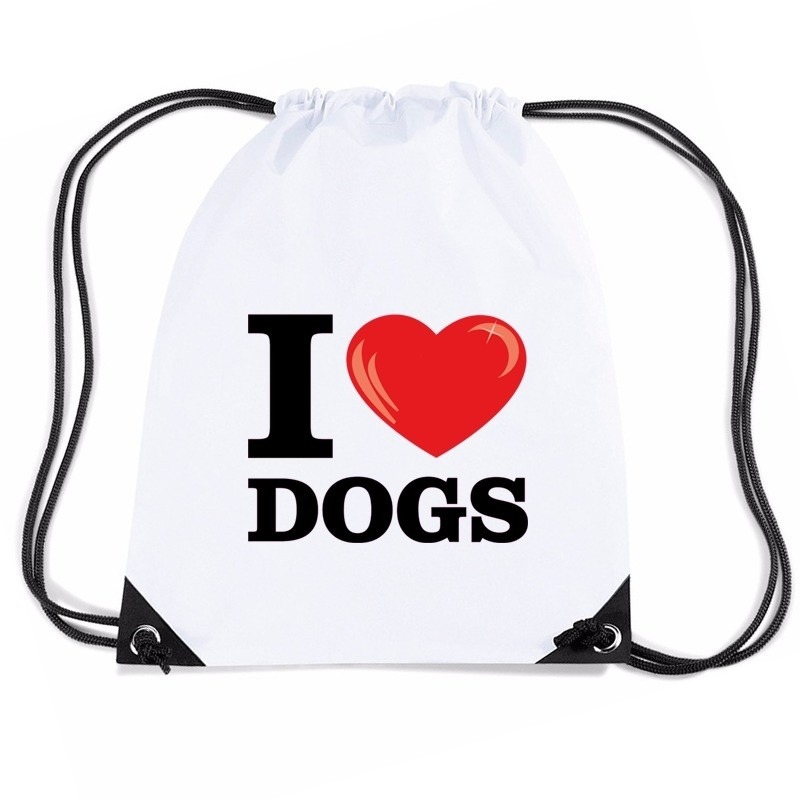 Afbeelding Nylon gymtasje I love dogs wit door Animals Giftshop