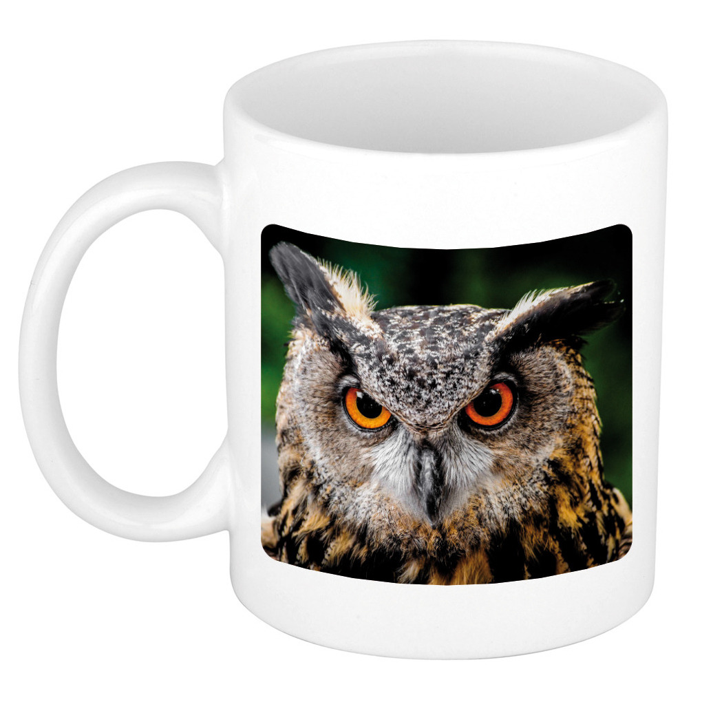 Afbeelding Oehoe uil koffiemok / theebeker wit 300 ml voor de uilen / natuurliefhebber door Animals Giftshop