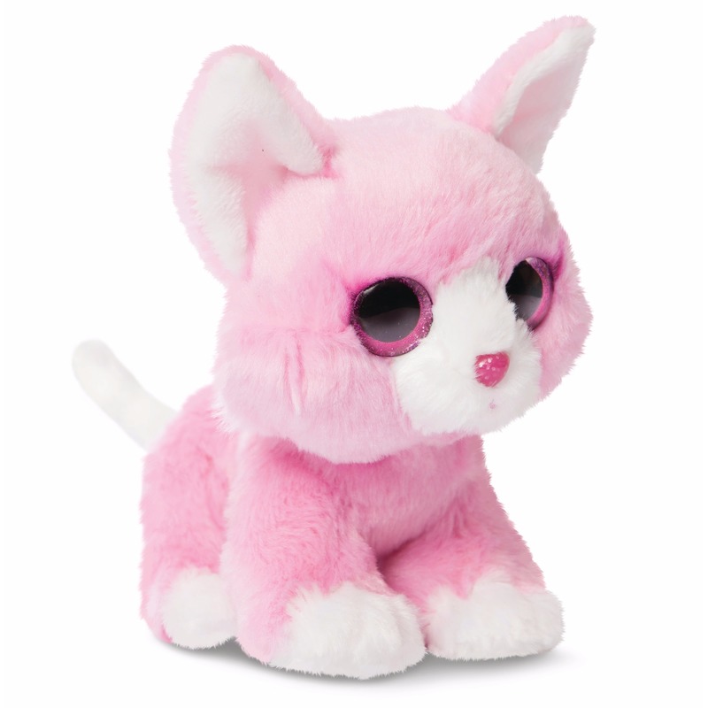 Pluche katten knuffeldier roze 18 cm