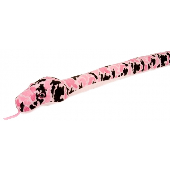 Pluche knuffel knuffeldier slang roze/zwart camo 137 cm