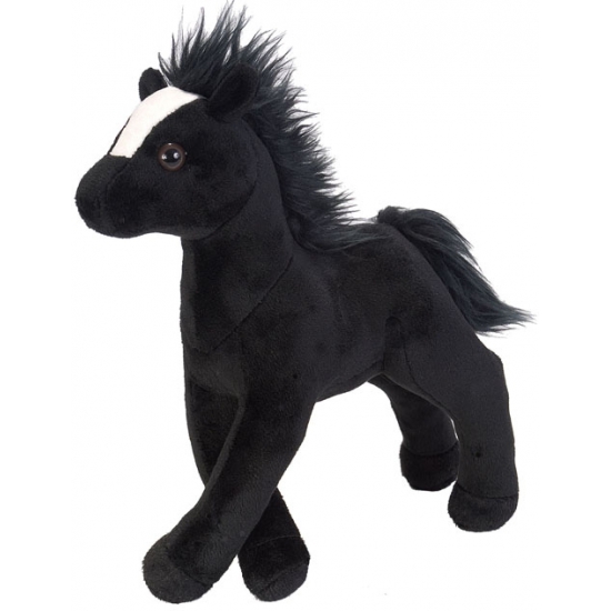 Pluche knuffeldier zwart paard 20 cm