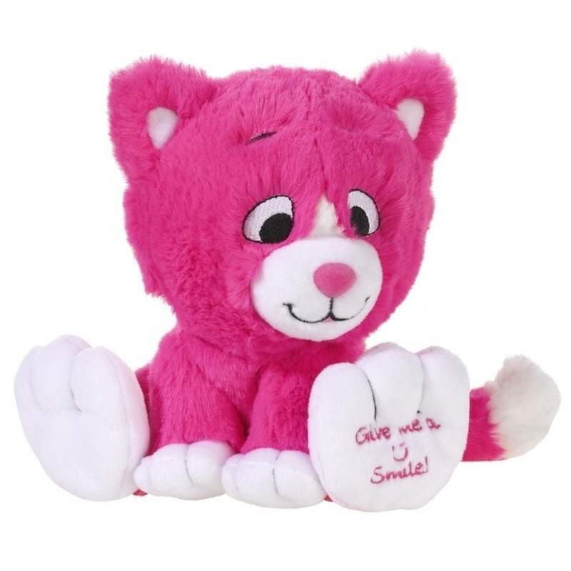 Pluche roze katten knuffel 14 cm