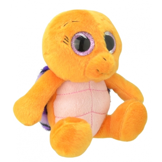 Pluche schildpad knuffeldier oranje/paars 18 cm
