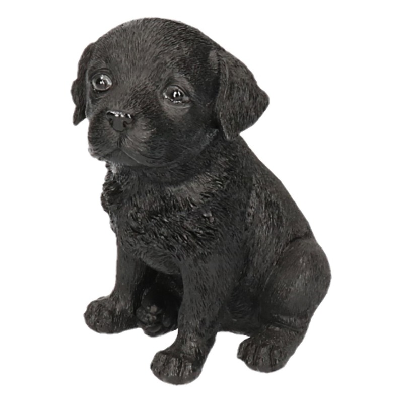 Polystone tuinbeeld zwart Labrador puppy hondje 15 cm