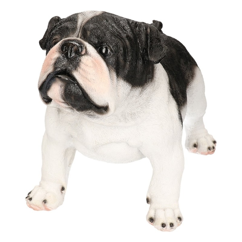 Afbeelding Polystone tuinbeeld zwart/witte Engelse Bulldog 41 cm door Animals Giftshop